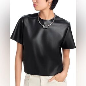 Steve Madden Ezra Black Faux-Leather Short Sleeve Top